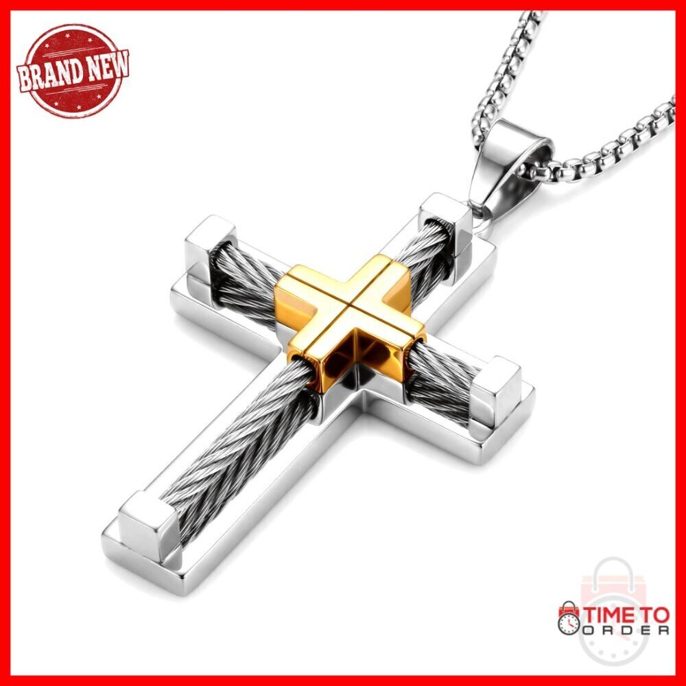 Stainless Steel Cross Pendant Necklace for Men 22-24 Inch Chain
